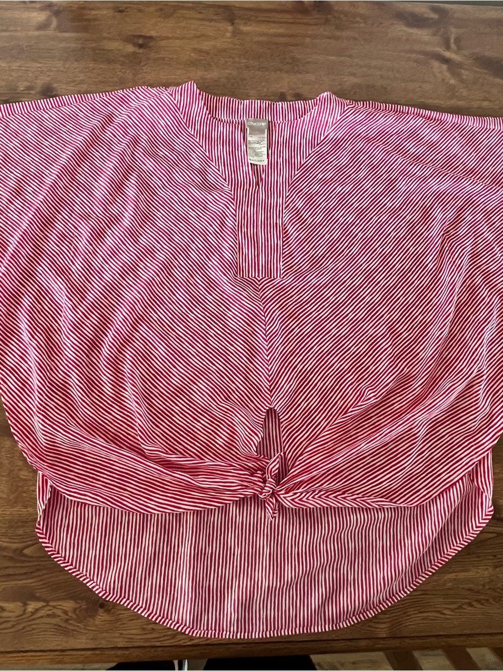 Womens Chico's Red and White Striped Tie-Front V-Neck Top